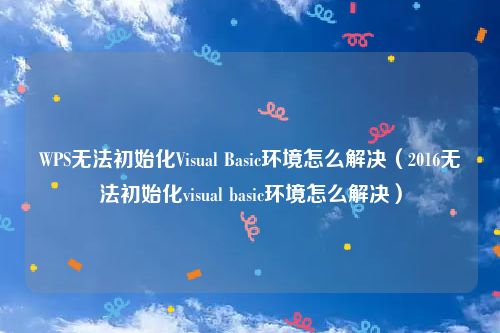 WPS无法初始化Visual Basic环境怎么解决(2016无法初始化visual basic环境怎么解决)