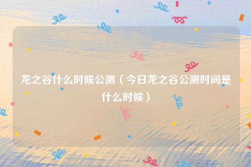 龙之谷什么时候公测（今日龙之谷公测时间是什么时候）