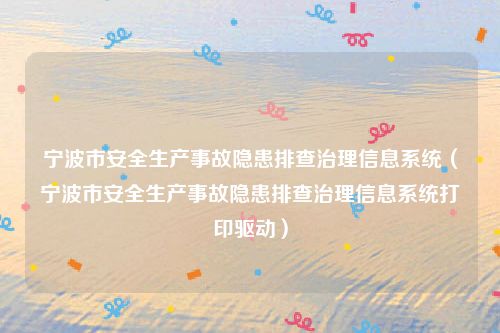 宁波市安全生产事故隐患排查治理信息系统（宁波市安全生产事故隐患排查治理信息系统打印驱动）