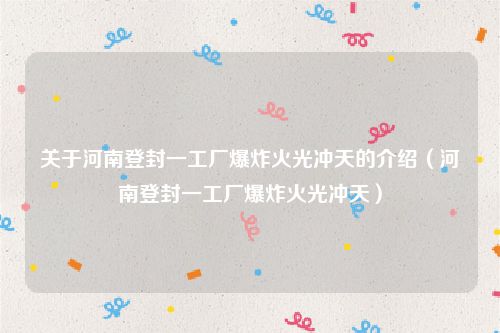 关于河南登封一工厂爆炸火光冲天的介绍（河南登封一工厂爆炸火光冲天）